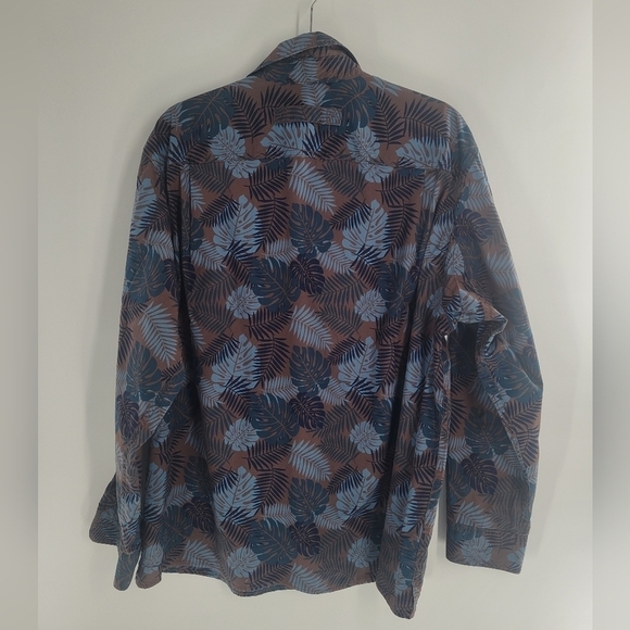 Duluth Men's Blue Cotton Leaves Pattern Button-Up Shirt Long Sleeve Size L - Picture 3 of 3
